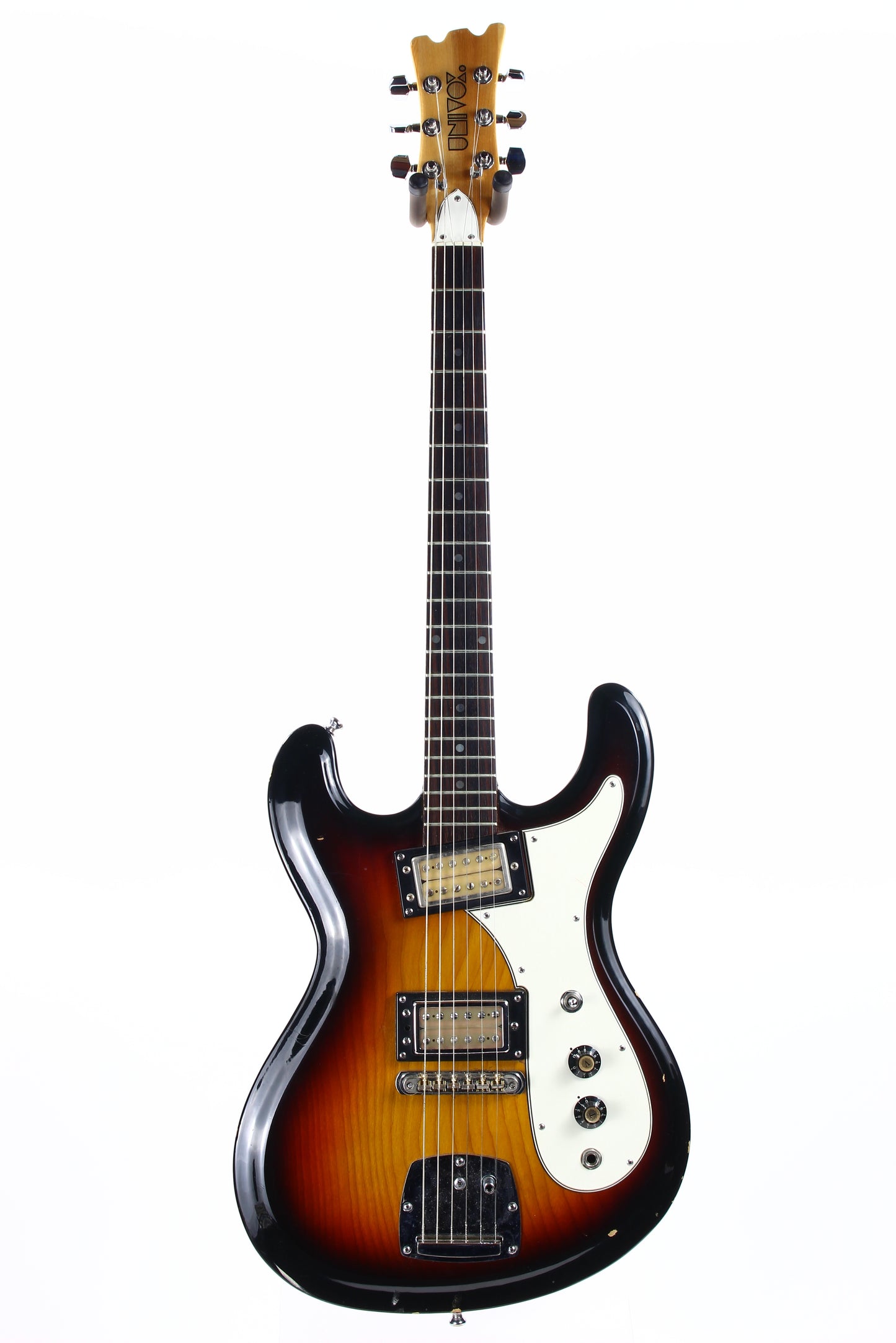c. 1974 Univox Hi-Flier Phase III -- Kurt Cobain Nirvana, Sunburst, Humbuckers, w/ Hard Case! 1970's High Flyer Mosrite Copy