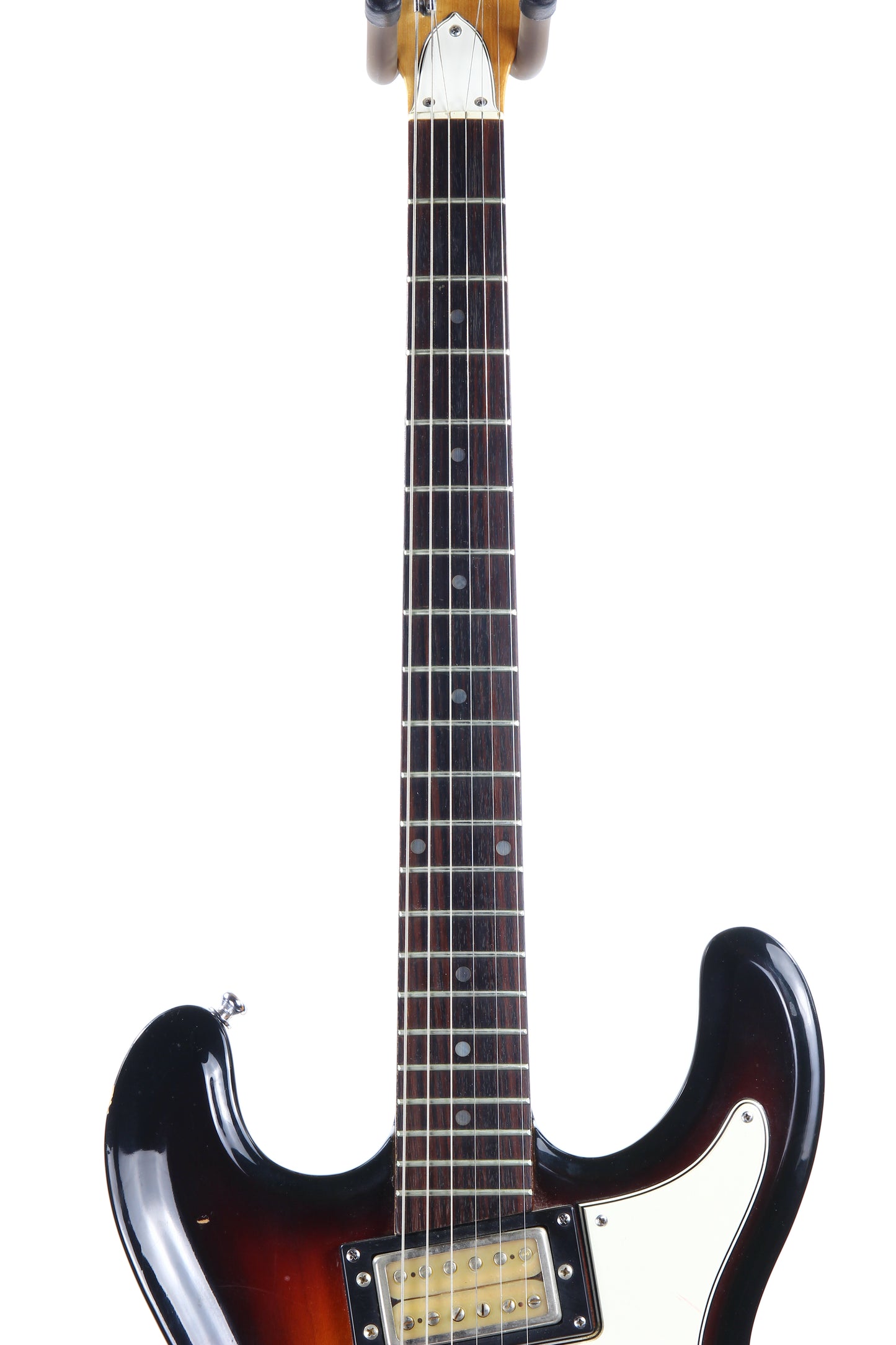 c. 1974 Univox Hi-Flier Phase III -- Kurt Cobain Nirvana, Sunburst, Humbuckers, w/ Hard Case! 1970's High Flyer Mosrite Copy