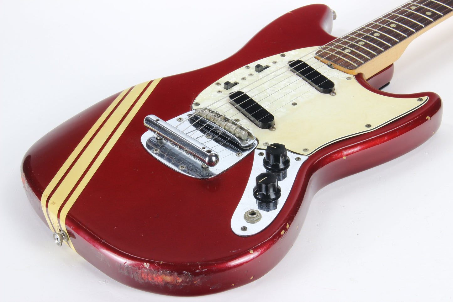 1974 Fender Competition Mustang Candy Apple Red w/ Racing Stripe -- Vintage 1970's Guitar