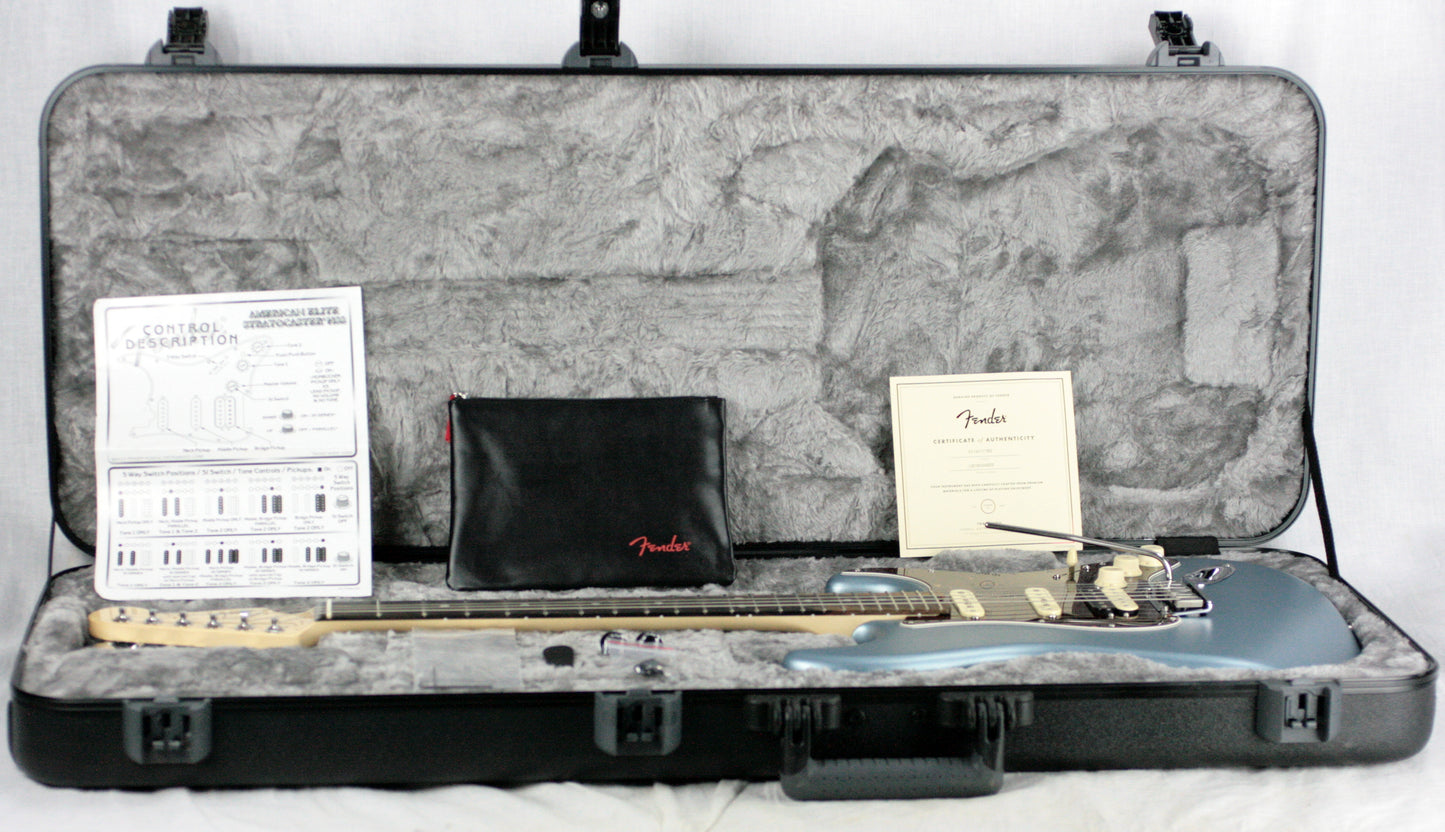 2018 Fender American Elite Stratocaster HSS EBONY Shawbucker Satin Ice Blue Metallic USA Strat