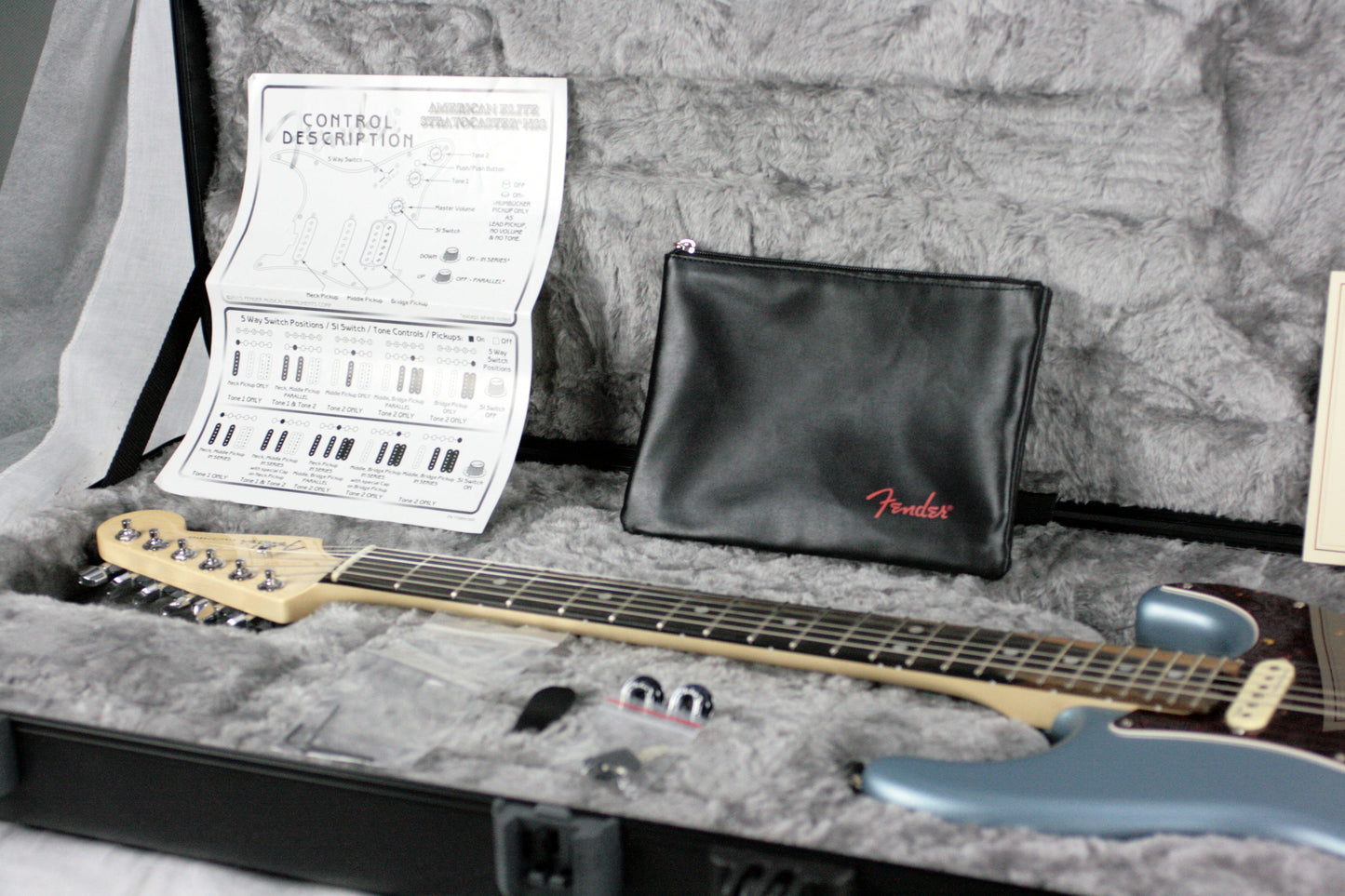 2018 Fender American Elite Stratocaster HSS EBONY Shawbucker Satin Ice Blue Metallic USA Strat