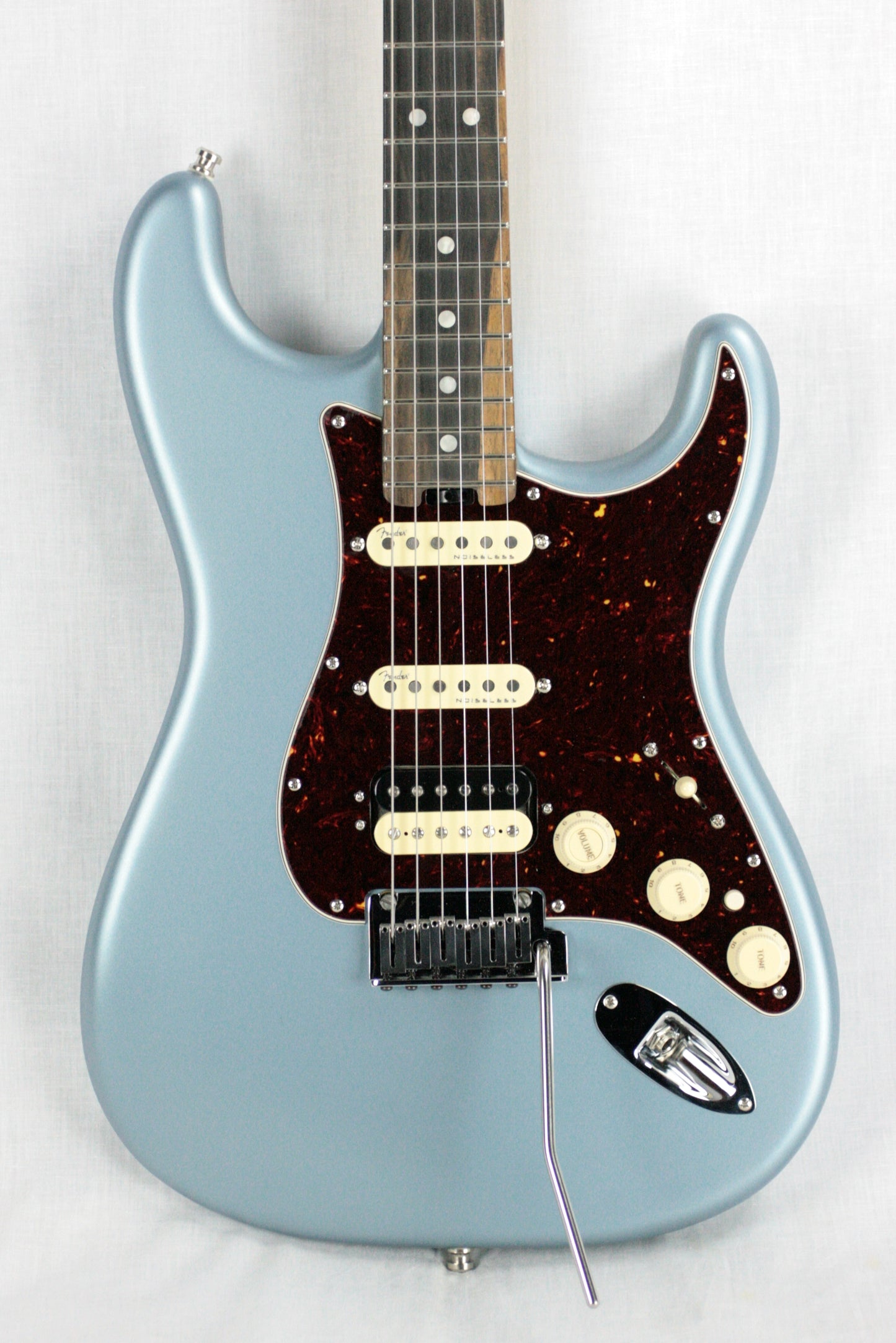 2018 Fender American Elite Stratocaster HSS EBONY Shawbucker Satin Ice Blue Metallic USA Strat