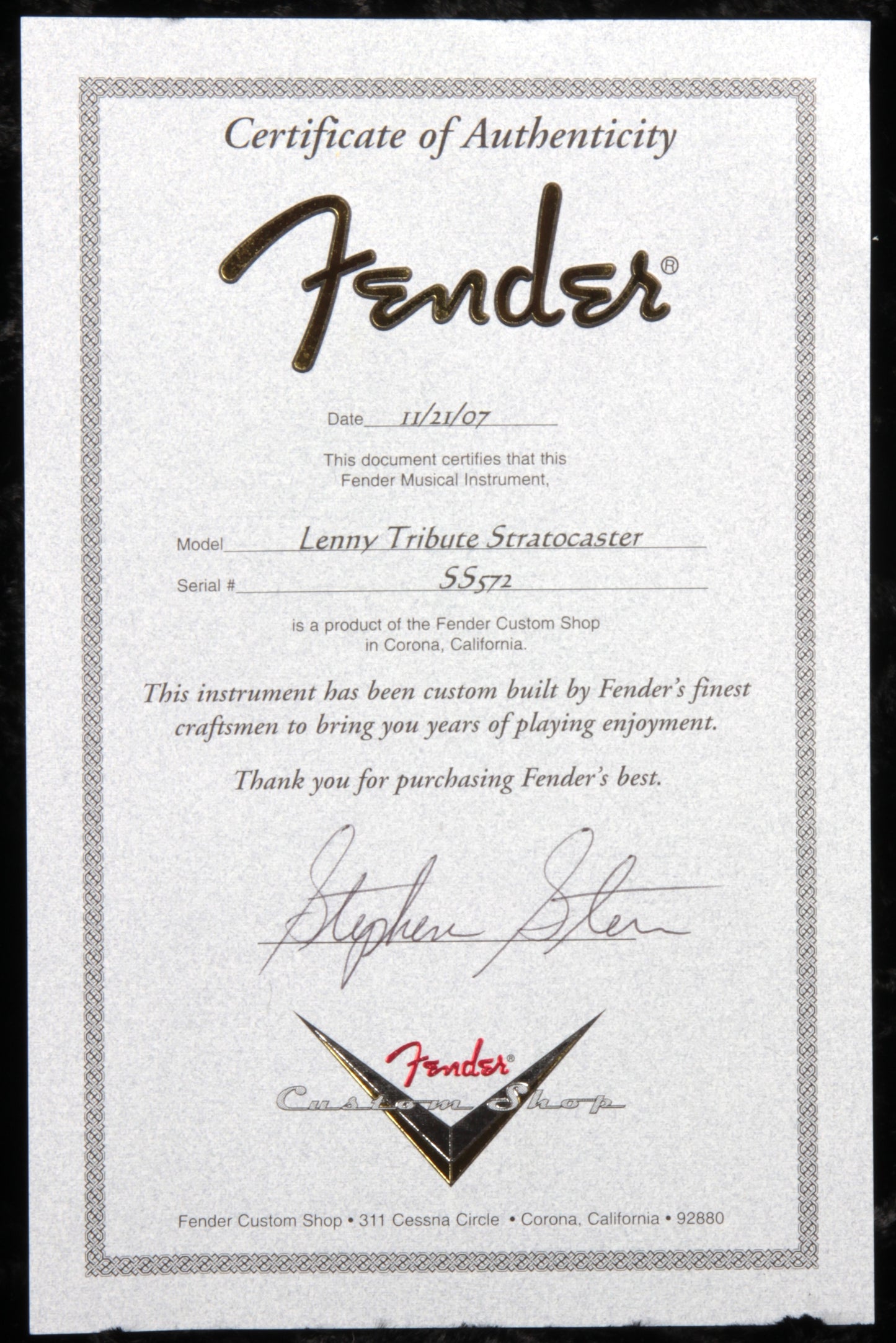 Fender Custom Shop MASTERBUILT Stevie Ray Vaughan LENNY Stratocaster SRV Tribute Strat