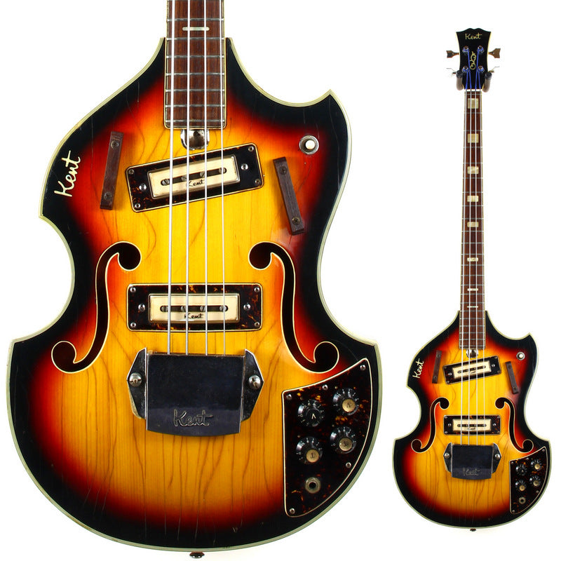 *SOLD*  1960s Kent Japan Electric Violin Bass 2 Pickup Model 833 - Hollowbody, Beatle, Multi-Binding, Florentine, Flatwounds!