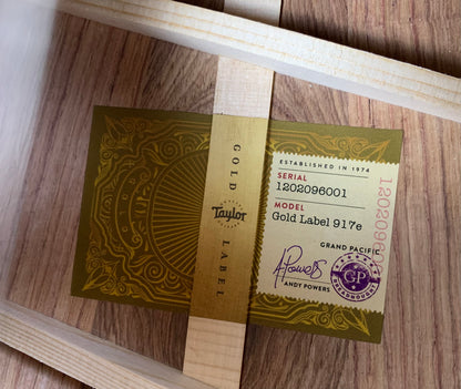 2026 Taylor Next Generation Gold Label 917E Grand Pacific Torrefied Adirondack Top Honduran Rosewood Back Sides