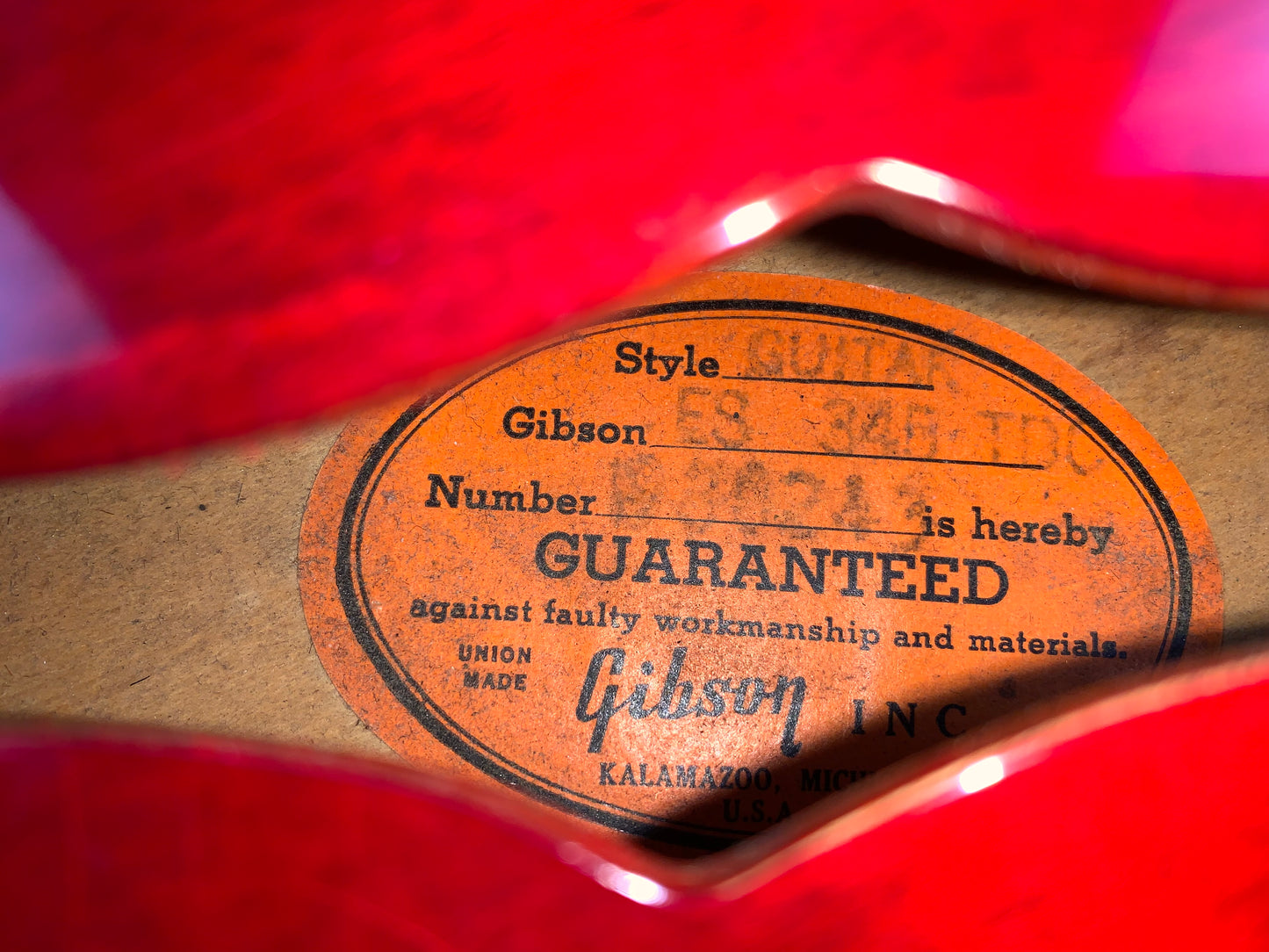 1968 Gibson ES-345 TDC Cherry Red Vintage Guitar w Original Hard Case PAT # Humbuckers 1960s