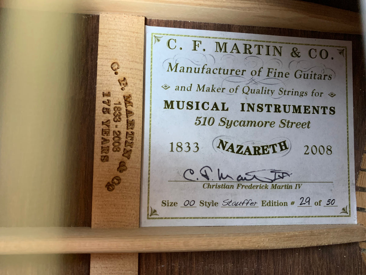 2008 Martin Limited Edition 00 Stauffer 175th Anniversary Guitar | Engelmann Spruce Top Madagascar Rosewood Back/Sides w Coffin Case