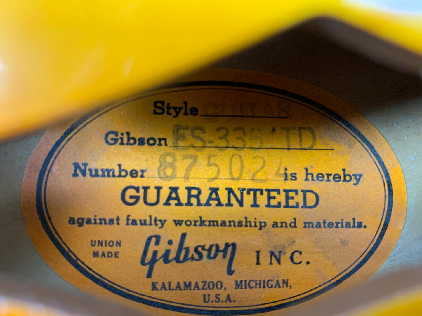1967 Gibson ES-335 TD Sunburst Vintage Guitar Stoptail | Pat # Sticker Pickups Pre-T-Top!