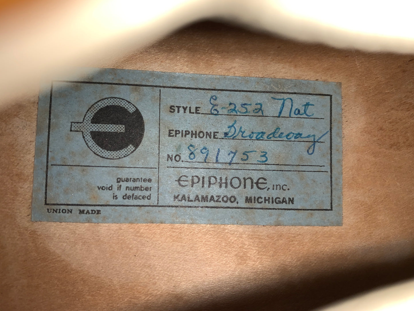 1966 Epiphone Broadway in Natural Vintage Archtop Guitar w 2 Mini Humbuckers Gibson-Made