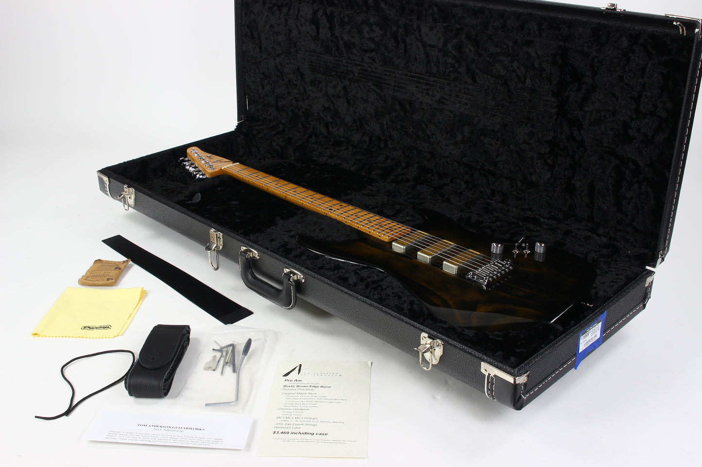 2022 Tom Anderson USA Pro AM Rustic Brown Burst Roasted Pine 3 Gold Foil Pickups