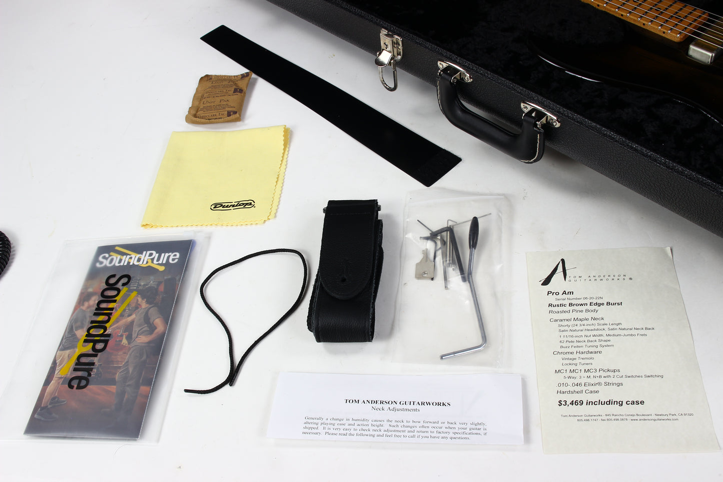 2022 Tom Anderson USA Pro AM Rustic Brown Burst Roasted Pine 3 Gold Foil Pickups