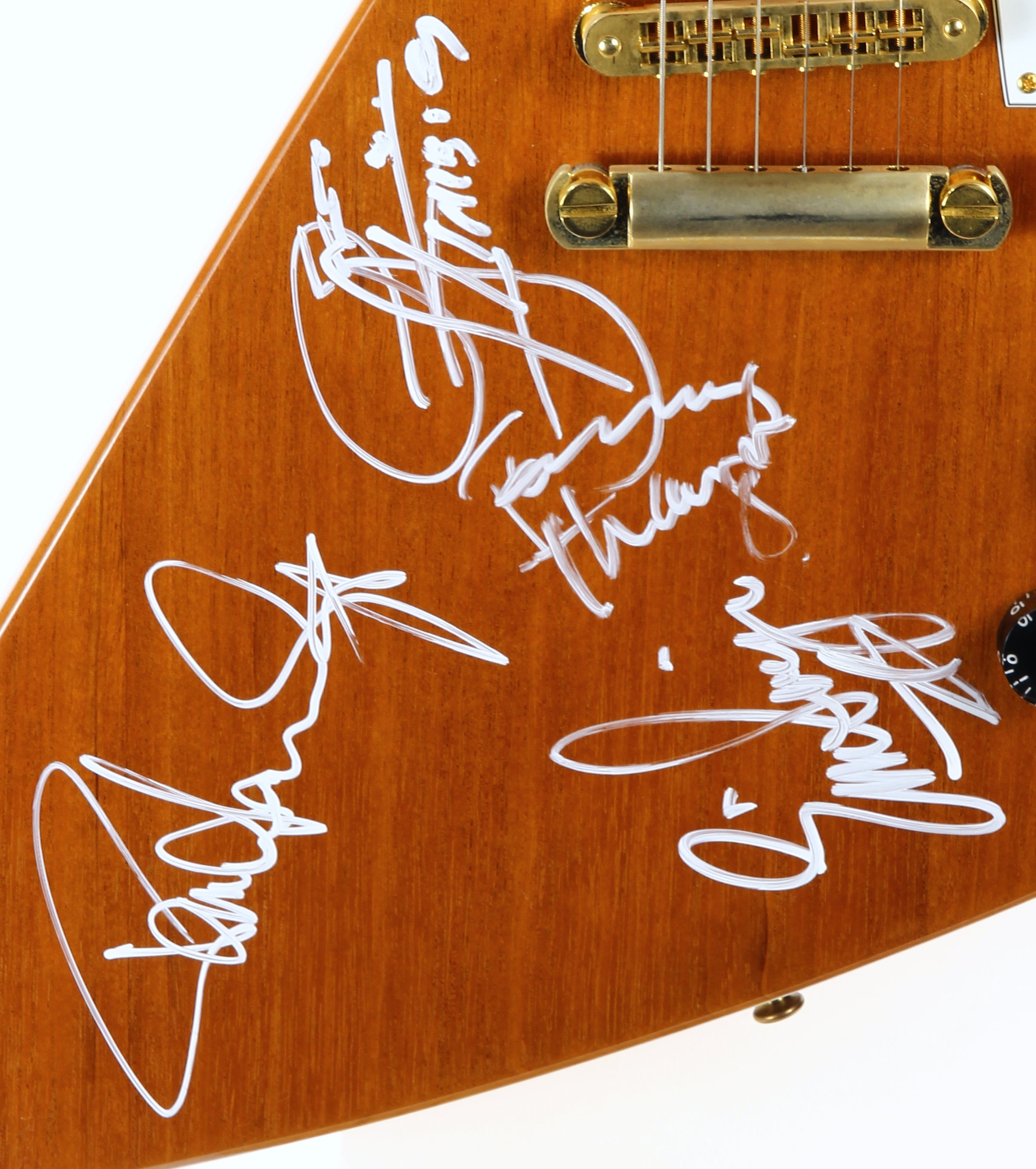 *SOLD*  SIGNED BY KISS! 2009 Gibson '76 Reissue Explorer - Paul Stanley, Gene Simmons, Tommy Thayer, Eric Singer Autographs - Kiss Alive 35 Tour!