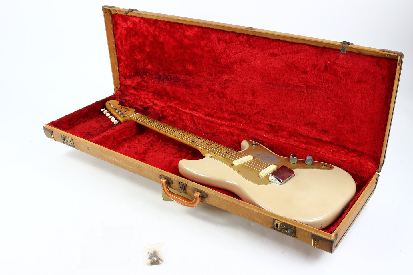 1957 Fender Duo Sonic Desert Sand Tan Wide Nut Maple Neck Anodized Guard w Original Case Pre-CBS