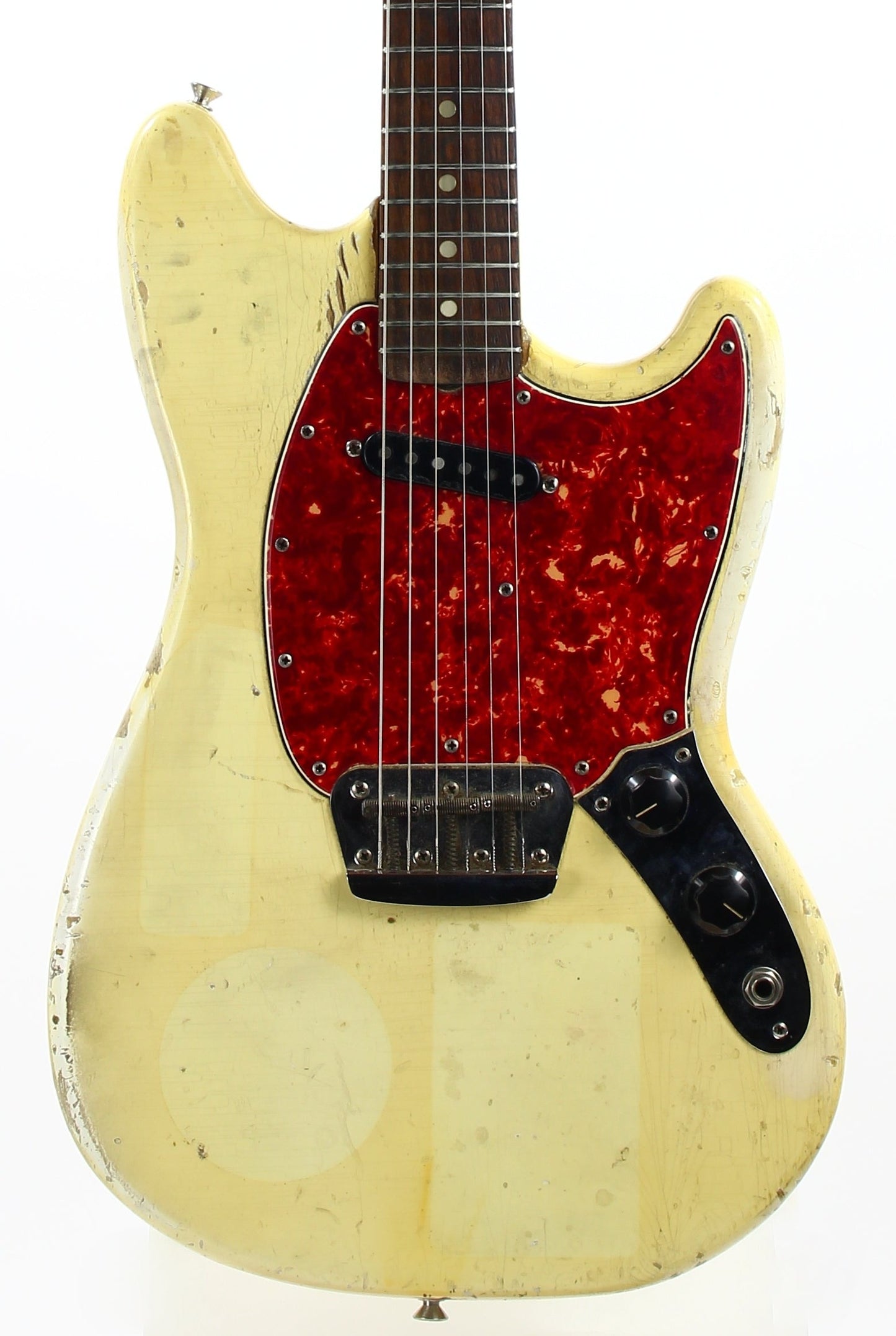 1965 Fender Slab Board Musicmaster II Olympic White - Tortoise Guard, Player-Grade, Plays Awesome!