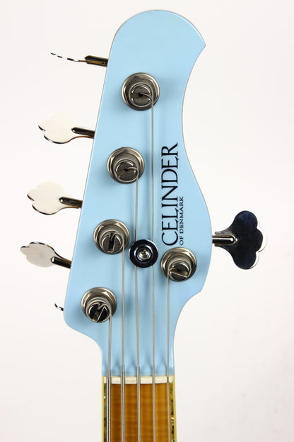 2005 Celinder J Bass Update 5 String Daphne Blue Jazz - Matching Headstock, ABALONE INLAYS, 3 Pickups! NAMM!