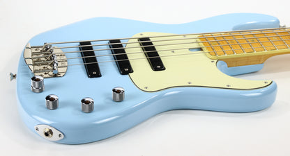 2005 Celinder J Bass Update 5 String Daphne Blue Jazz - Matching Headstock, ABALONE INLAYS, 3 Pickups! NAMM!