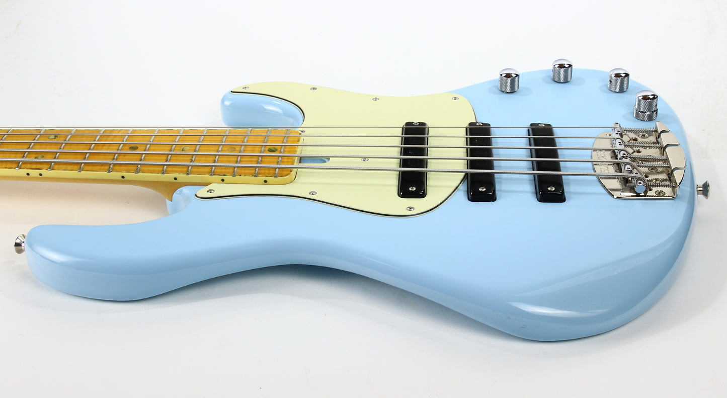 2005 Celinder J Bass Update 5 String Daphne Blue Jazz - Matching Headstock, ABALONE INLAYS, 3 Pickups! NAMM!