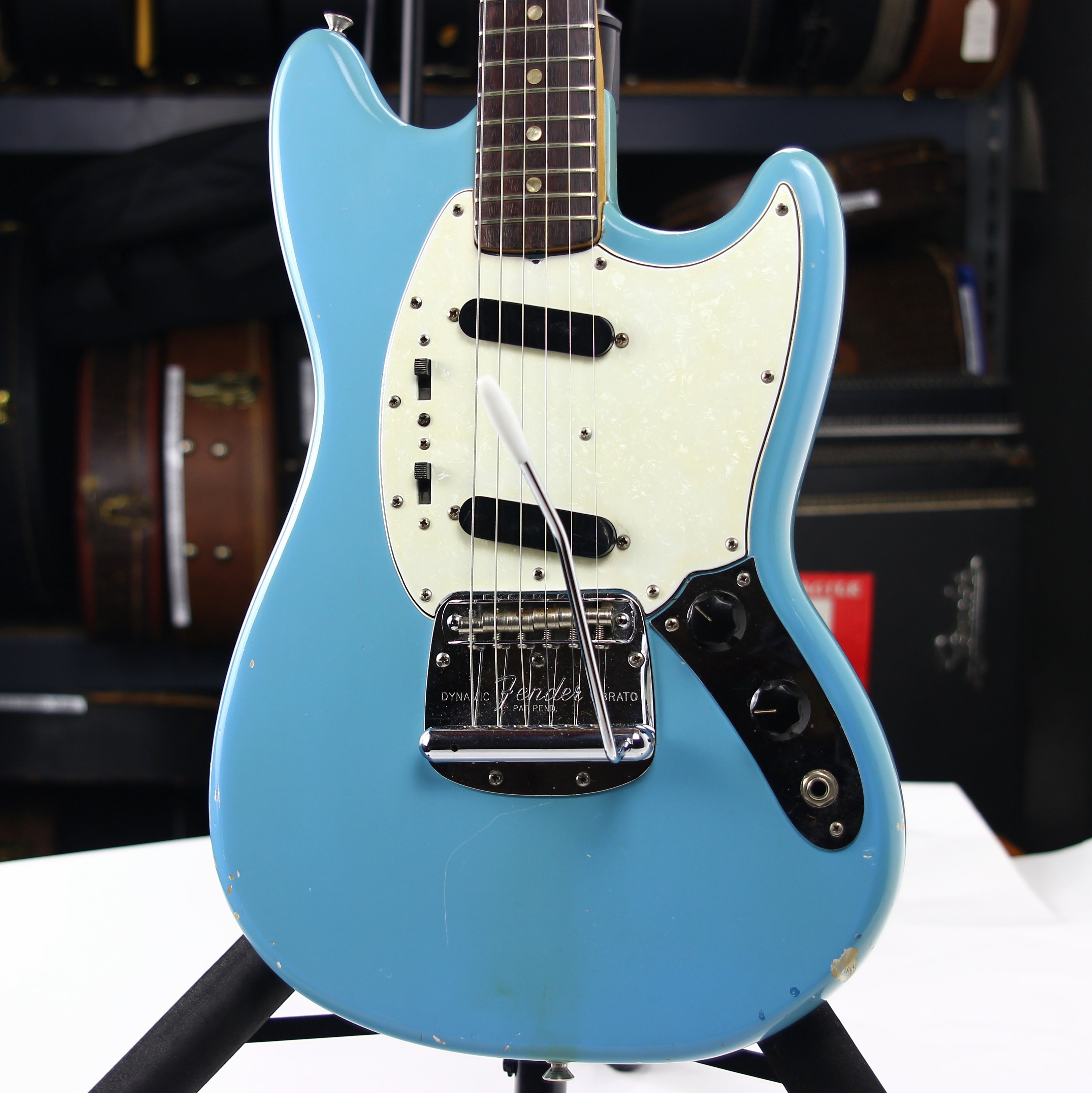 *SOLD*  1966 Fender Mustang DAPHNE BLUE w/ Original Case - Kurt Cobain-type, Big Headstock!
