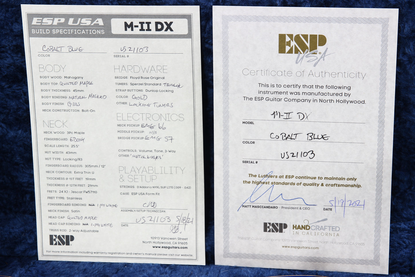 2021 ESP USA M-II DX Cobalt Blue Floyd Rose Original