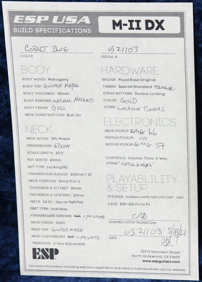 2021 ESP USA M-II DX Cobalt Blue Floyd Rose Original