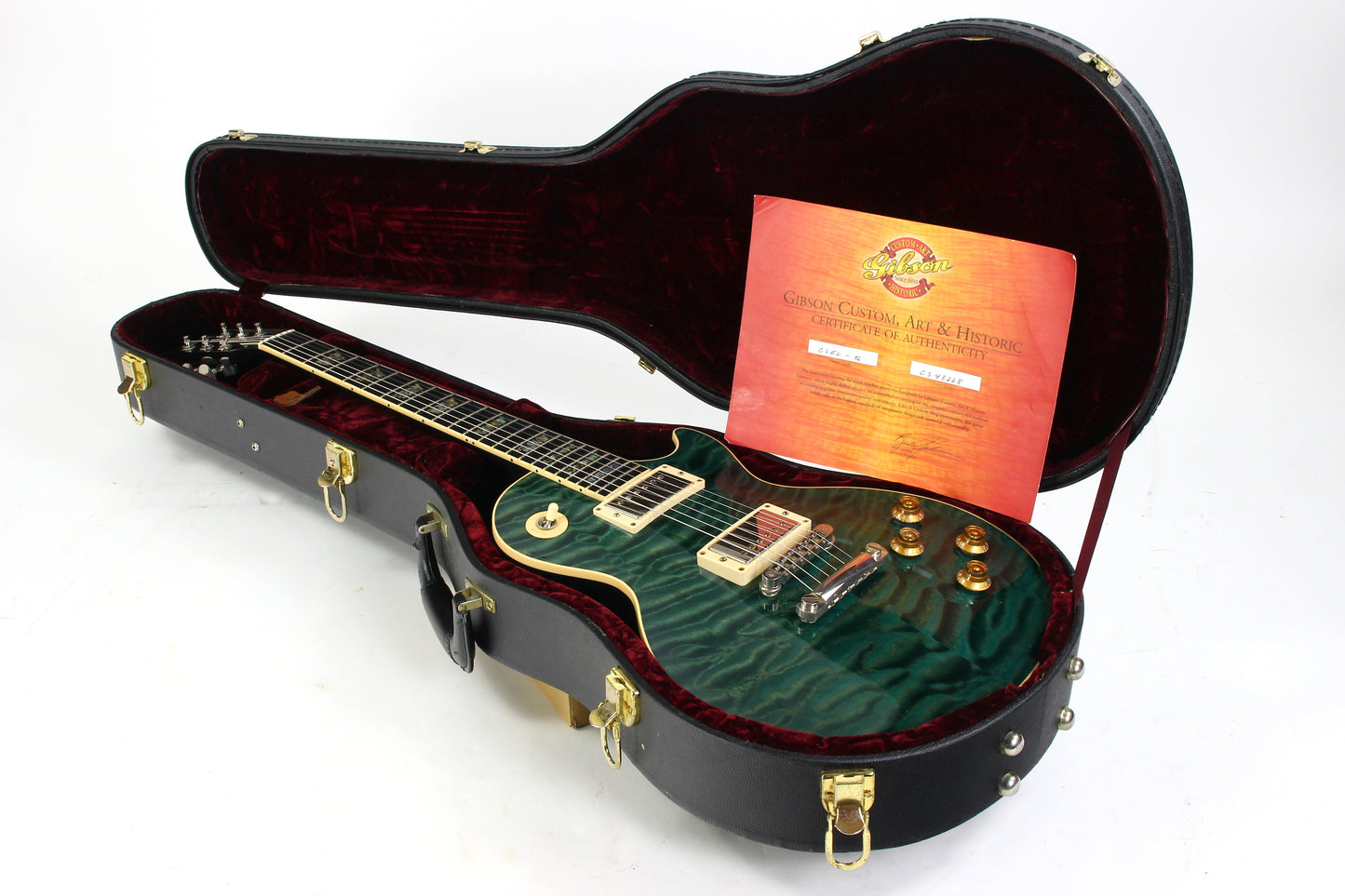 2004 Gibson Custom Shop Les Paul Elegant INSANE QUILT TOP! Peacock Green, Abalone Inlays, Ebony Board!
