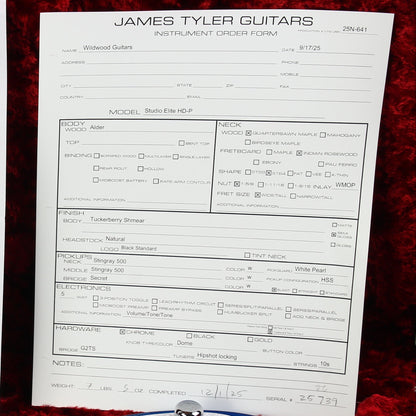 2025 James Tyler USA Studio Elite HD-P Tuckerberry Shmear Semi Gloss HSS Super Strat