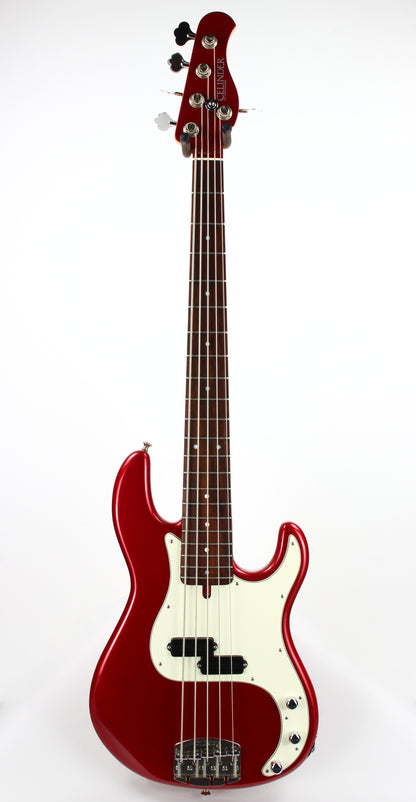 Celinder of Denmark P Vintage 5 String Bass - Brazilian Rosewood Fingerboard, Matching Headstock Candy Apple Red, Amazing Precision Bass!