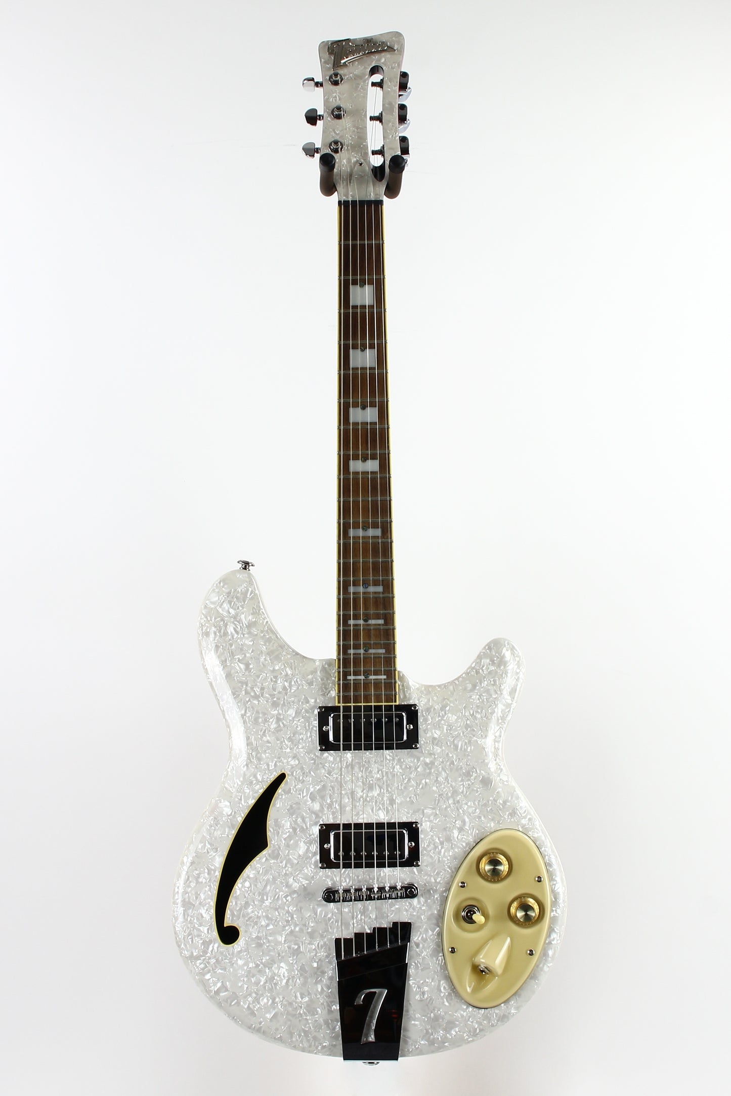 Italia Rimini 6-String White Pearloid, Semi Hollowbody Electric Guitar, Trev Wilkerson Design