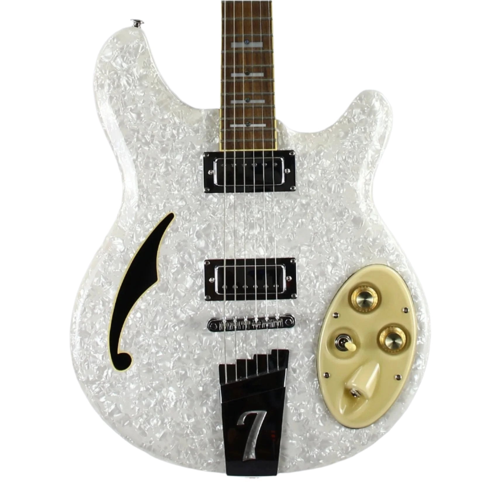 Italia Rimini 6-String White Pearloid, Semi Hollowbody Electric Guitar, Trev Wilkerson Design