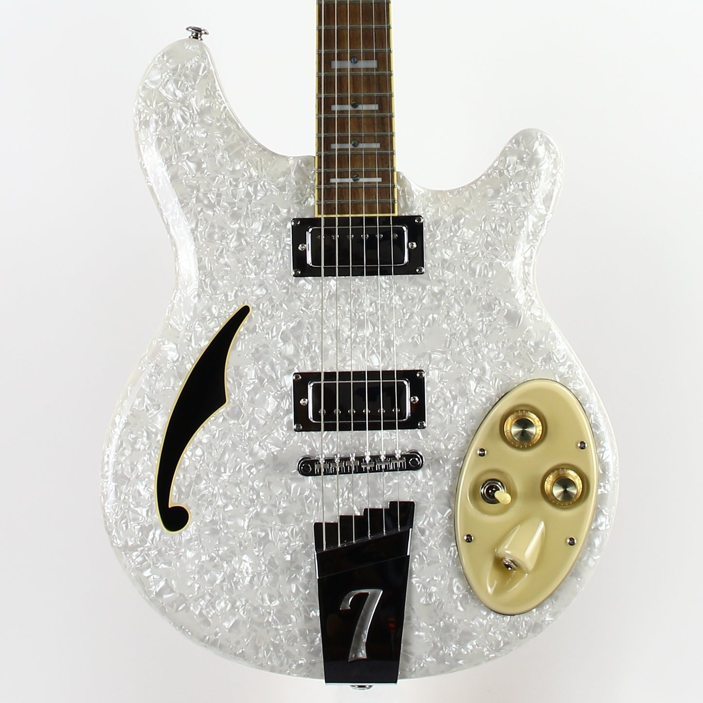 Italia Rimini 6-String White Pearloid, Semi Hollowbody Electric Guitar, Trev Wilkerson Design