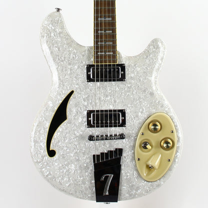 Italia Rimini 6-String White Pearloid, Semi Hollowbody Electric Guitar, Trev Wilkerson Design