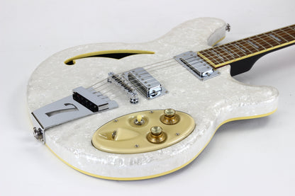 Italia Rimini 6-String White Pearloid, Semi Hollowbody Electric Guitar, Trev Wilkerson Design