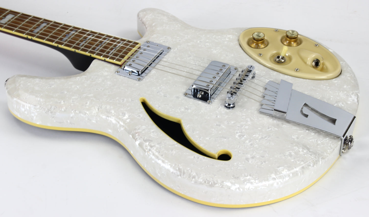 Italia Rimini 6-String White Pearloid, Semi Hollowbody Electric Guitar, Trev Wilkerson Design