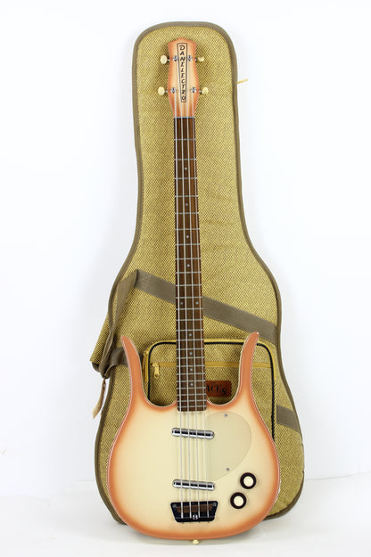 c. 1990s Danelectro Longhorn Bass Guitar Reissue Korea Short Scale Lipstick, Stacked Knobs