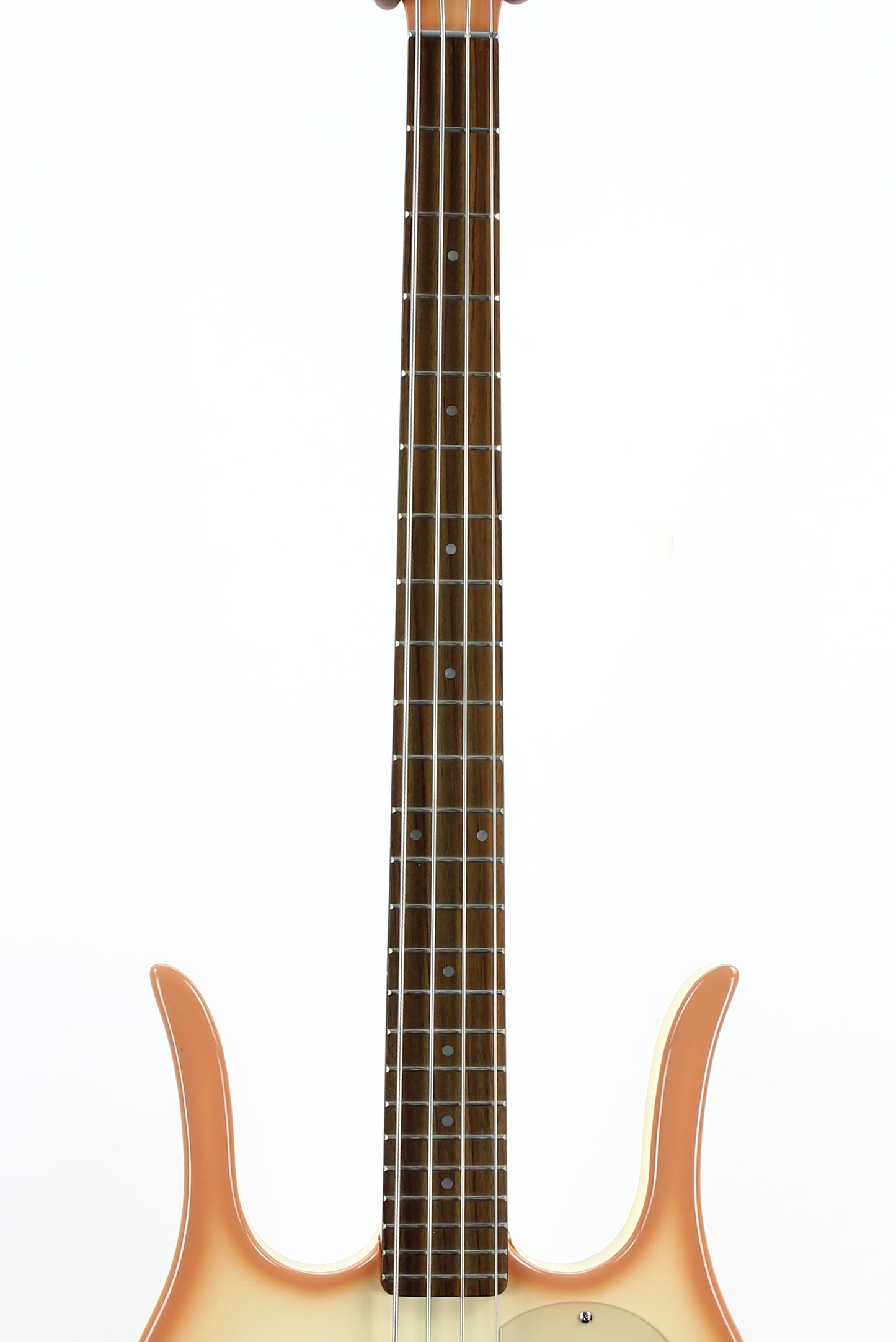 c. 1990s Danelectro Longhorn Bass Guitar Reissue Korea Short Scale Lipstick, Stacked Knobs