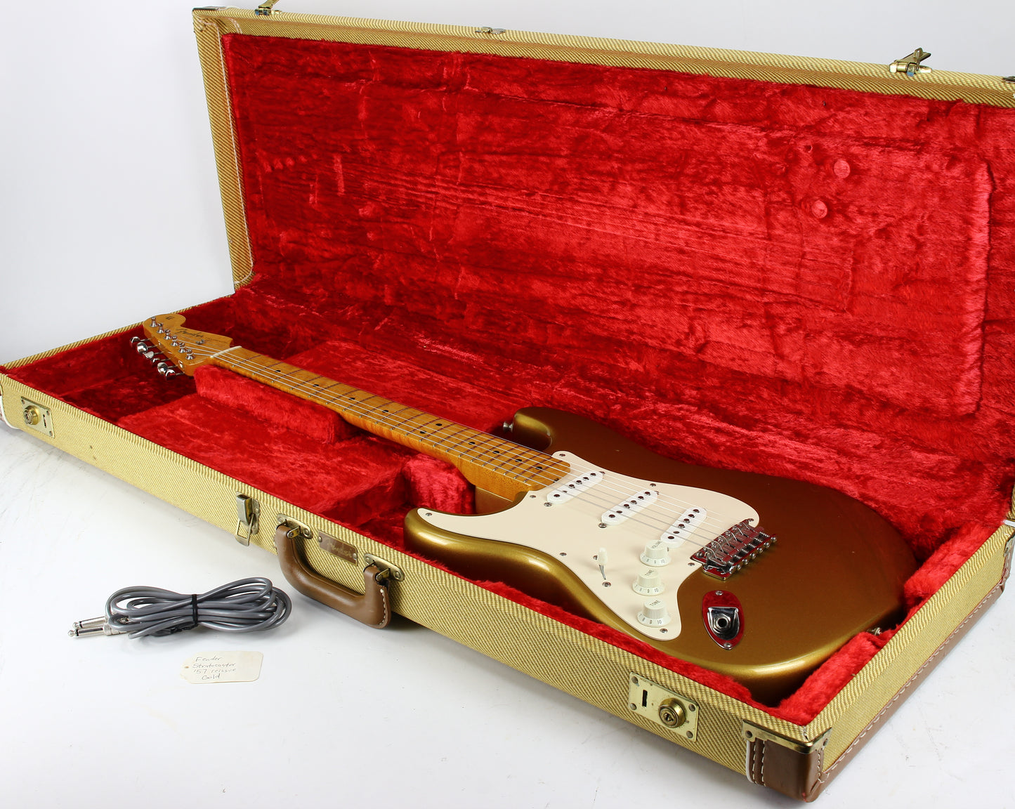 1991 Fender Custom Shop MASTERBUILT JW Black 1950's Stratocaster Reissue Electric Guitar | Aztec Gold, Lefty Strung Righty! j w