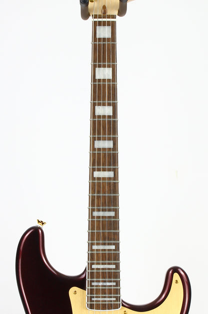 Squier 40th Anniversary Gold Edition Stratocaster Electric Guitar, Ruby Red Metallic, Block Inlays, Big Headstock!