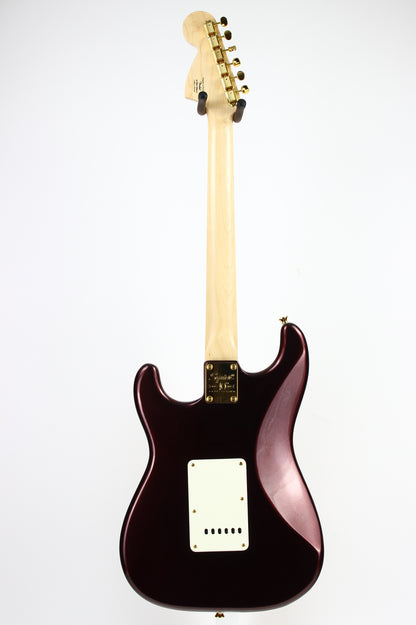 Squier 40th Anniversary Gold Edition Stratocaster Electric Guitar, Ruby Red Metallic, Block Inlays, Big Headstock!