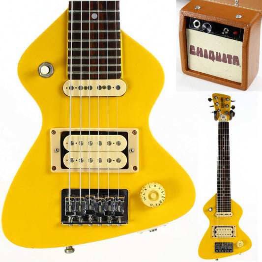 c. 1983 Hondo Dan Erlewine Chiquita Banana Yellow Travel Guitar w/ Amp -- Back to the Future Marty McFly, Billy Gibbons, ZZ Top!