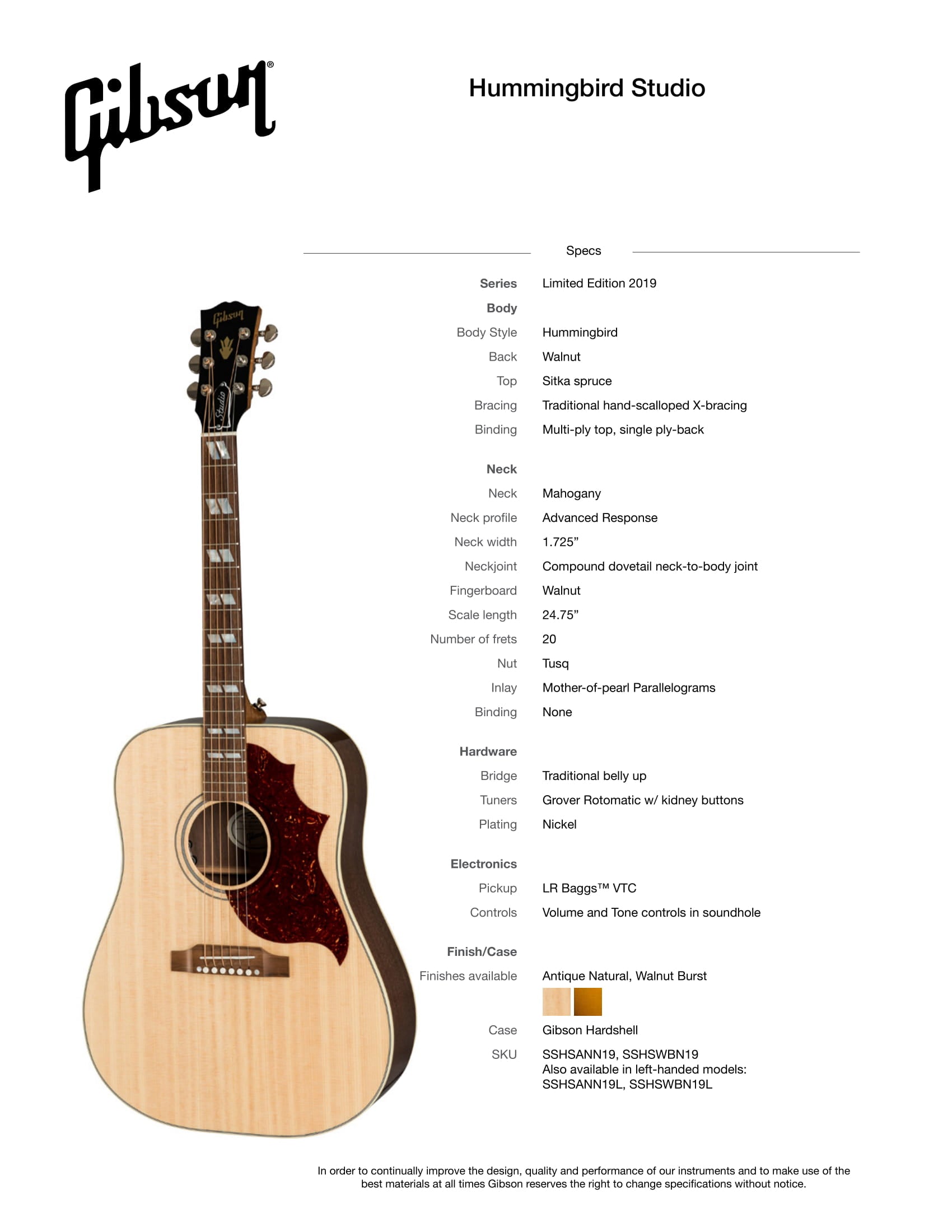 *SOLD*  🔵 2019 Gibson Montana Hummingbird Studio Acoustic Guitar! Highly Figured Walnut!