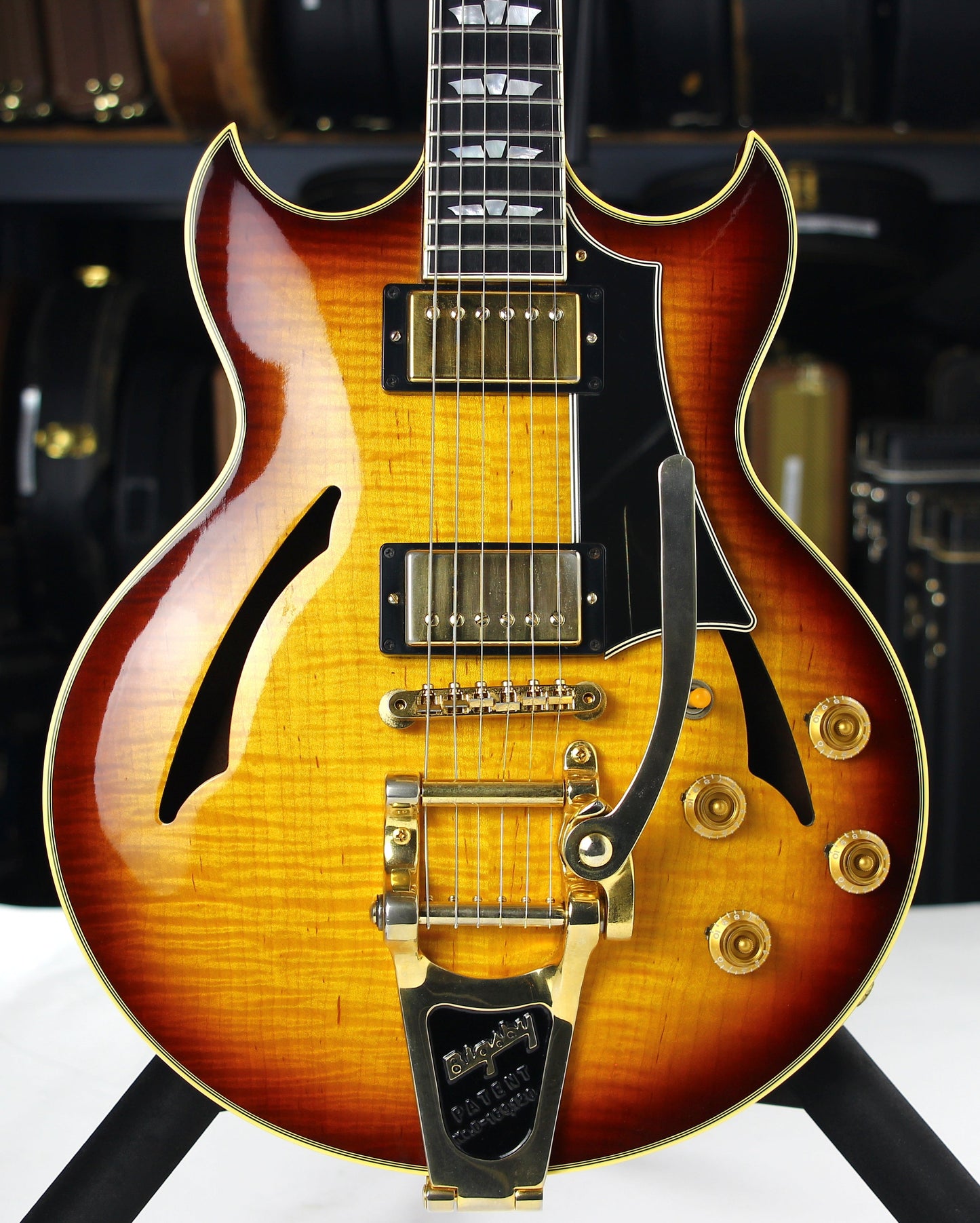 2005 Gibson Custom Shop Johnny A Signature - Ebony Board, Sunset Glow Sunburst, Bigsby es-355, l-4ces