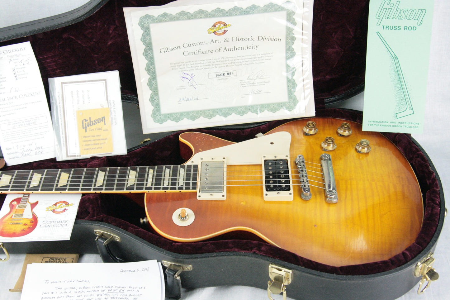 2004 Gibson Jimmy Page Tom Murphy AGED 1959 Les Paul Number One! 59 Reissue Signed COA! Custom Shop!