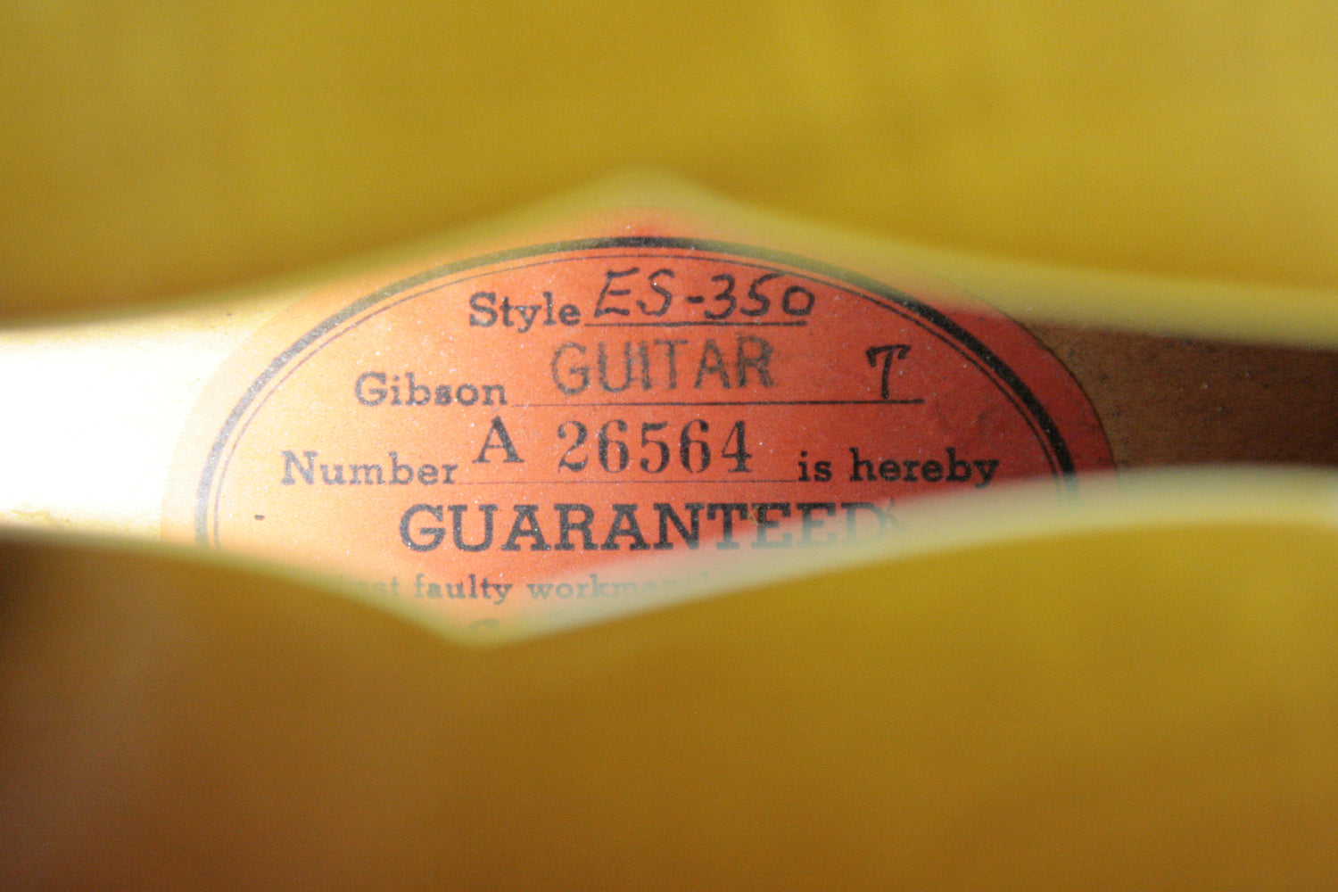 1950's Gibson Orange Label with Serial Number and Model
