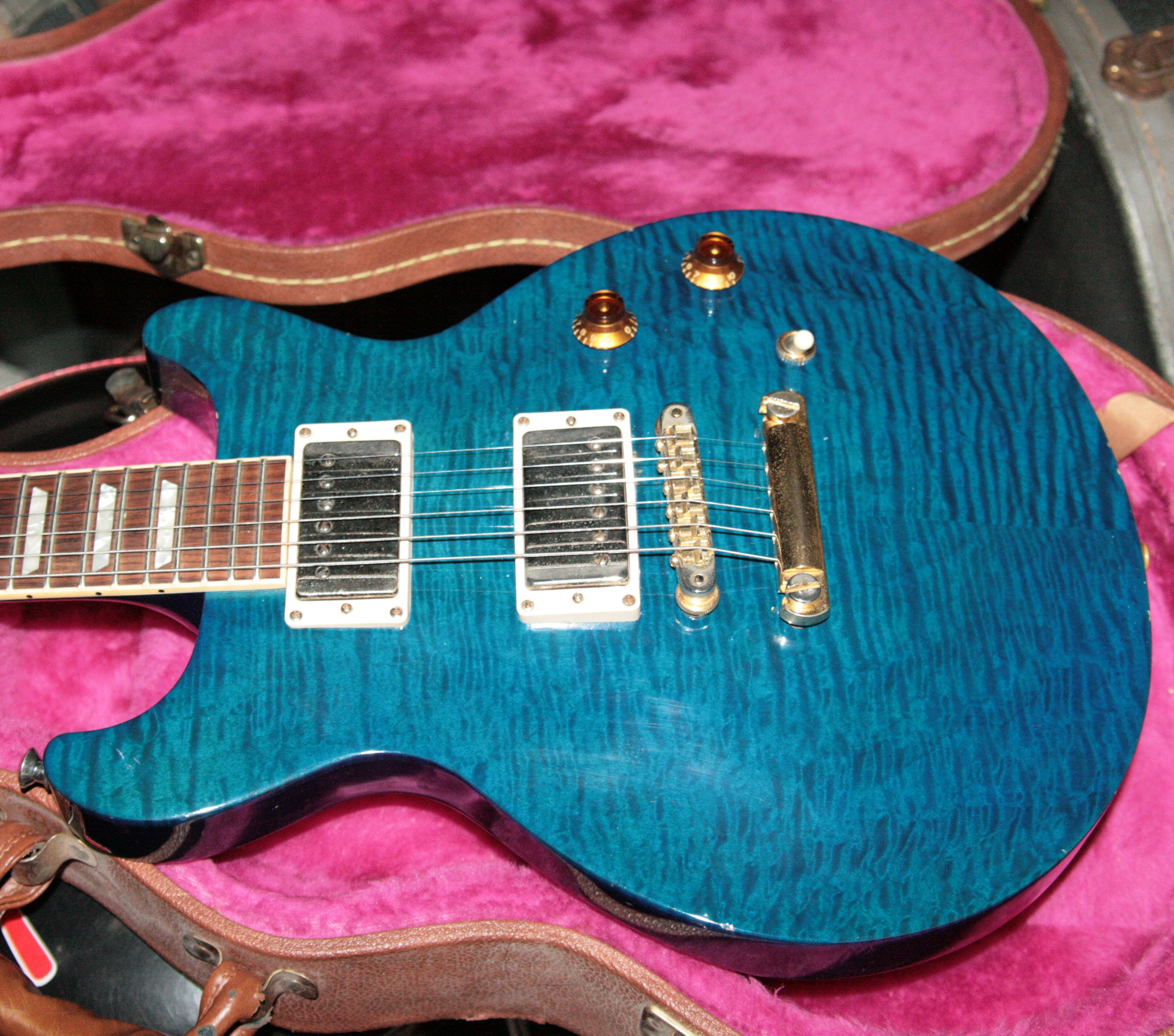 *SOLD*  1998 Gibson Les Paul Standard Plus DC Teal Blue! Double Cut LP! Flametop