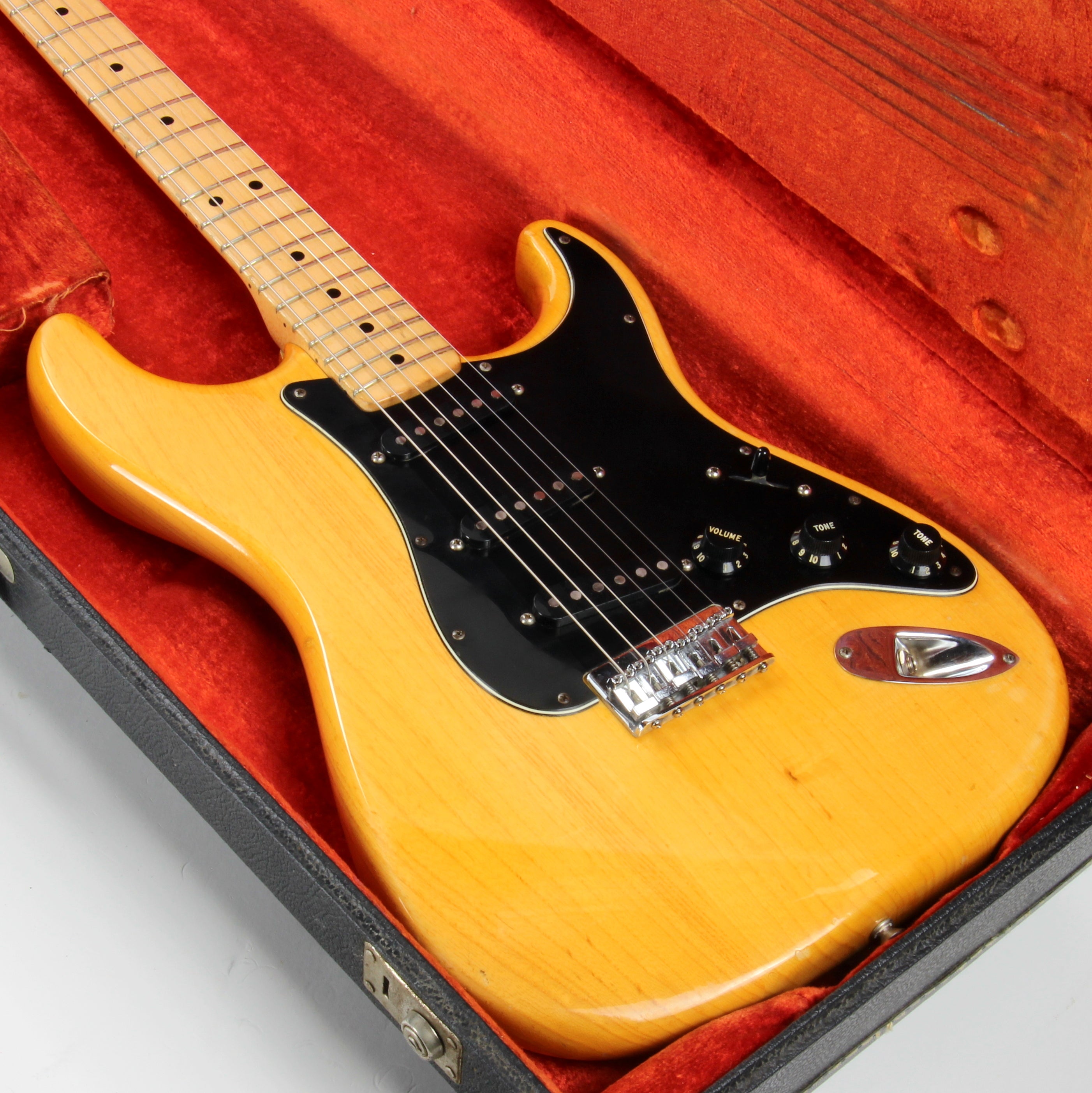 *SOLD*  LIGHT! 1977 Fender Stratocaster FLAMED ASH Natural - Maple Neck Strat Vintage USA 1970's Hardtail