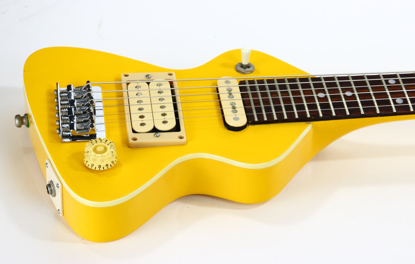 c. 1983 Hondo Dan Erlewine Chiquita Banana Yellow Travel Guitar w/ Amp -- Back to the Future Marty McFly, Billy Gibbons, ZZ Top!