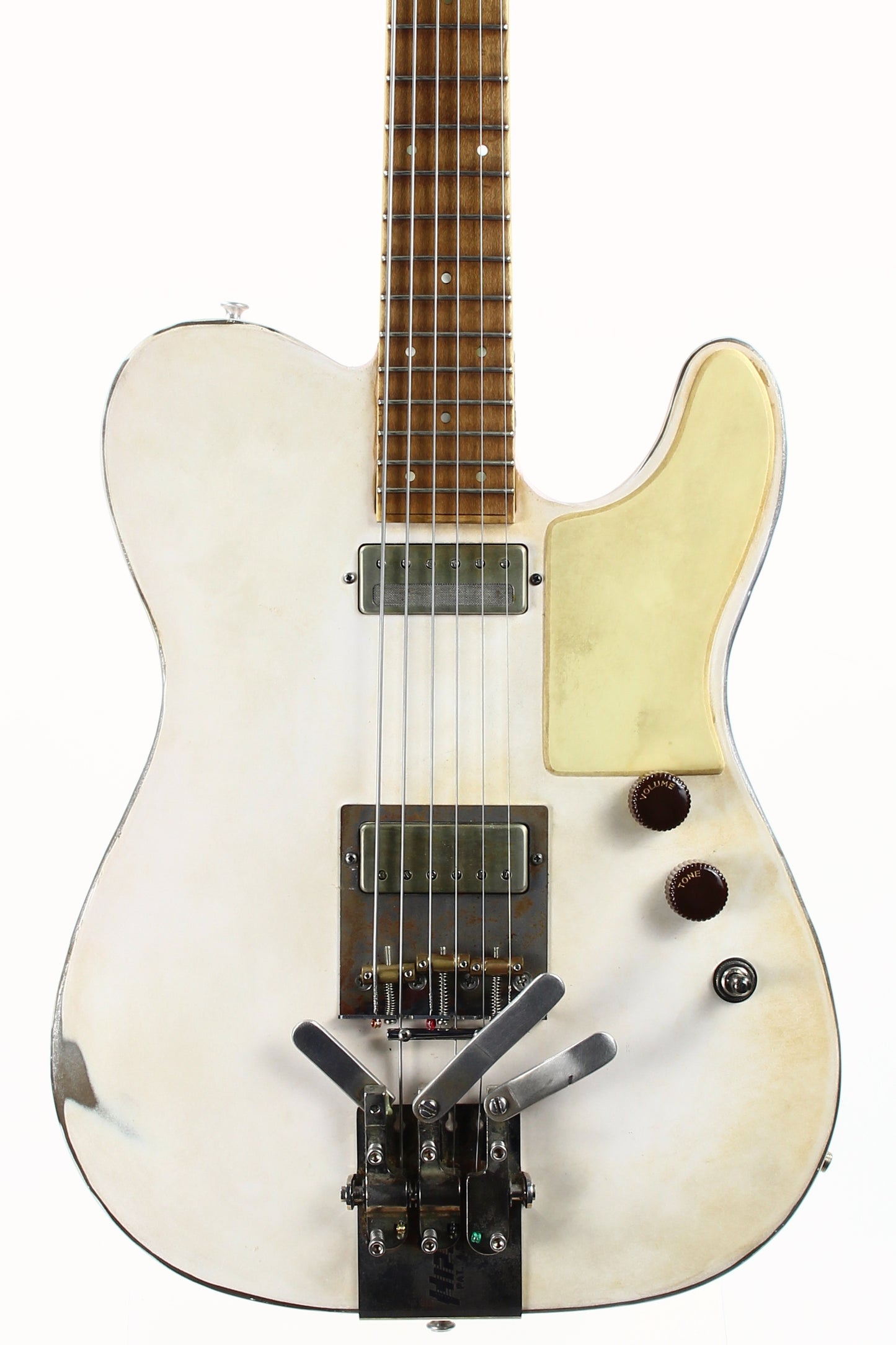 Mule Resophonics MULECASTER Tele Relic Steel Body Baritone Guitar -- Hipshot Palm Bender, Telecaster, White