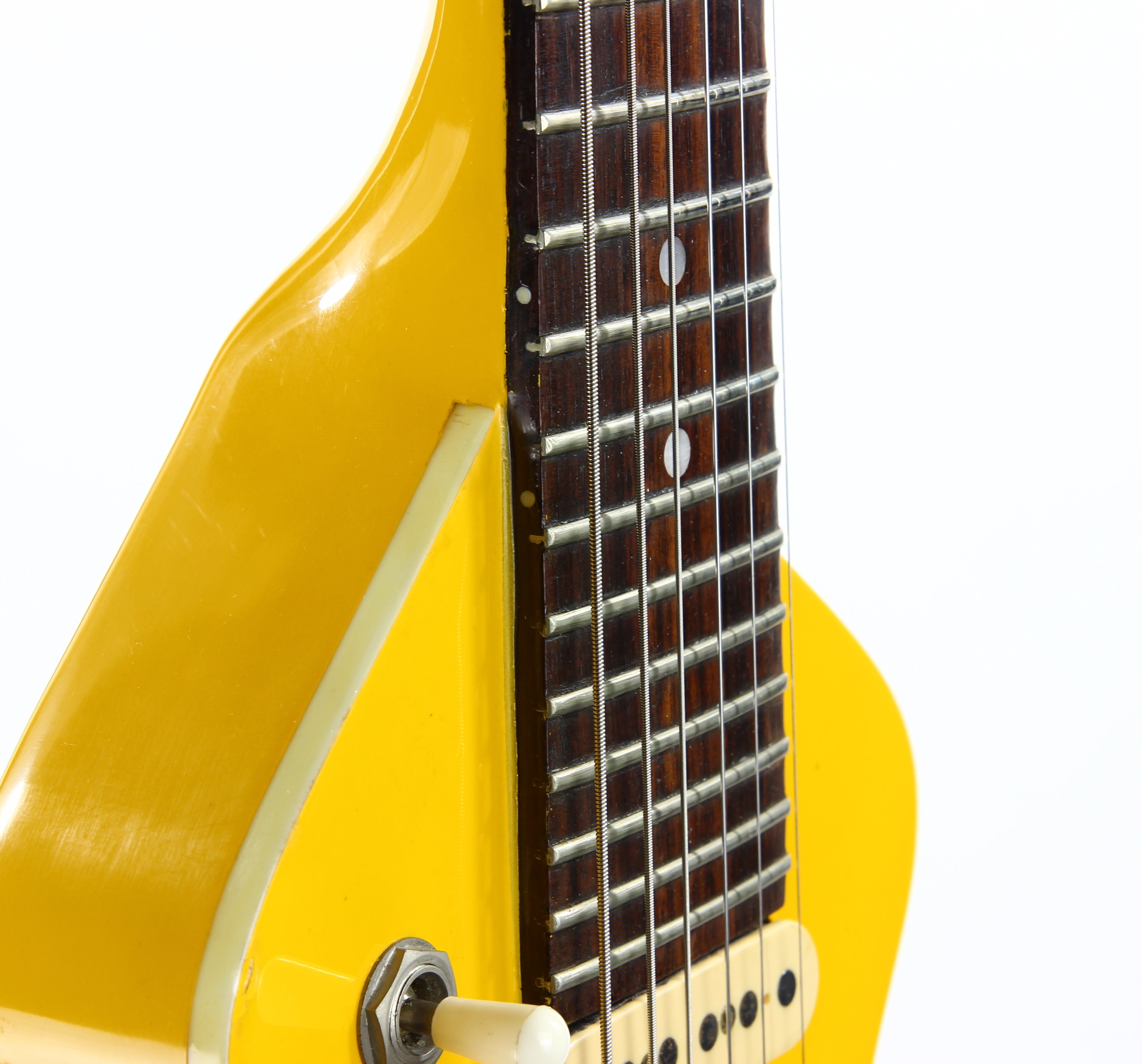 c. 1983 Hondo Dan Erlewine Chiquita Banana Yellow Travel Guitar w/ Amp