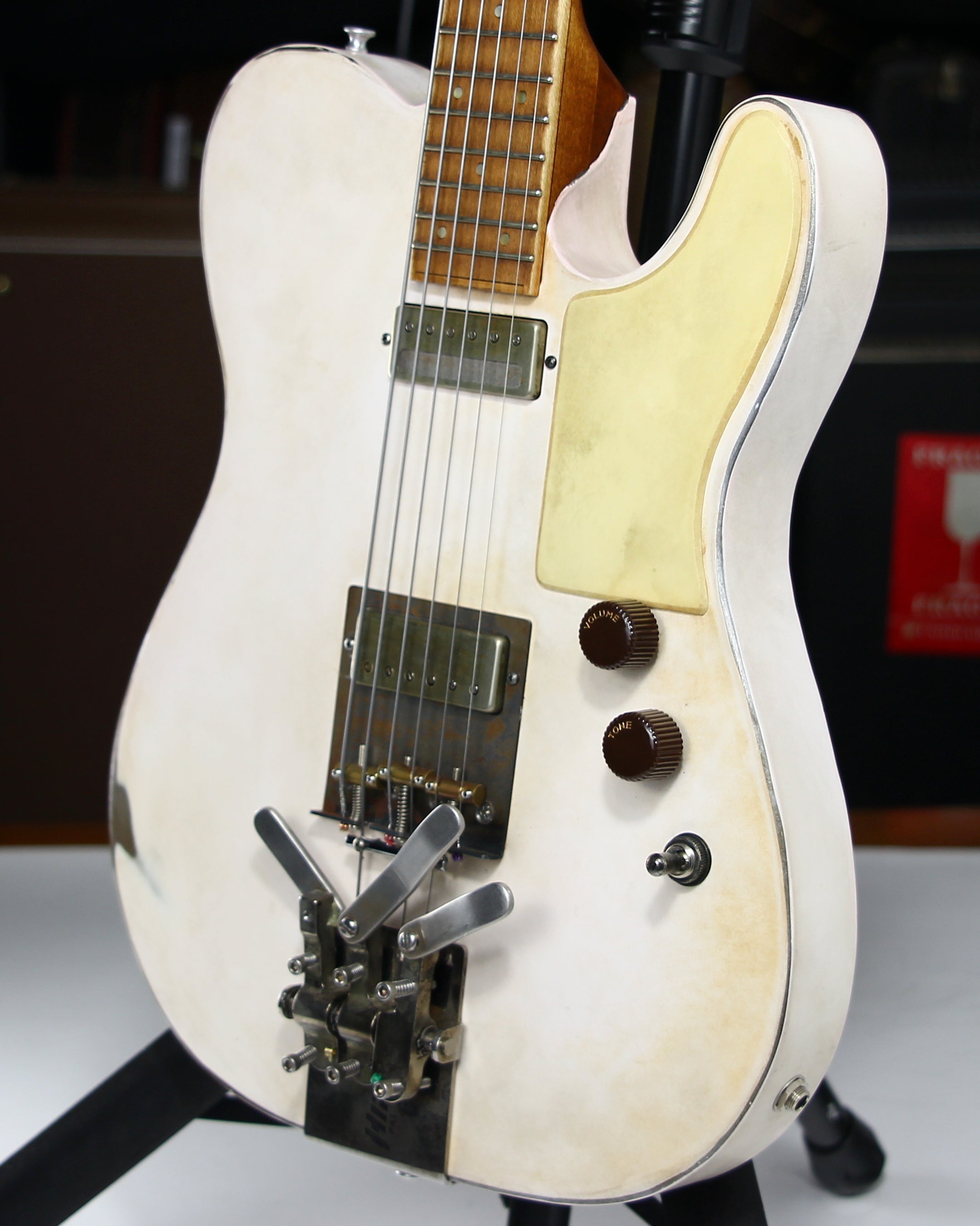 *SOLD*  Mule Resophonics MULECASTER Tele Relic Steel Body Baritone Guitar -- Hipshot Palm Bender, Telecaster, White