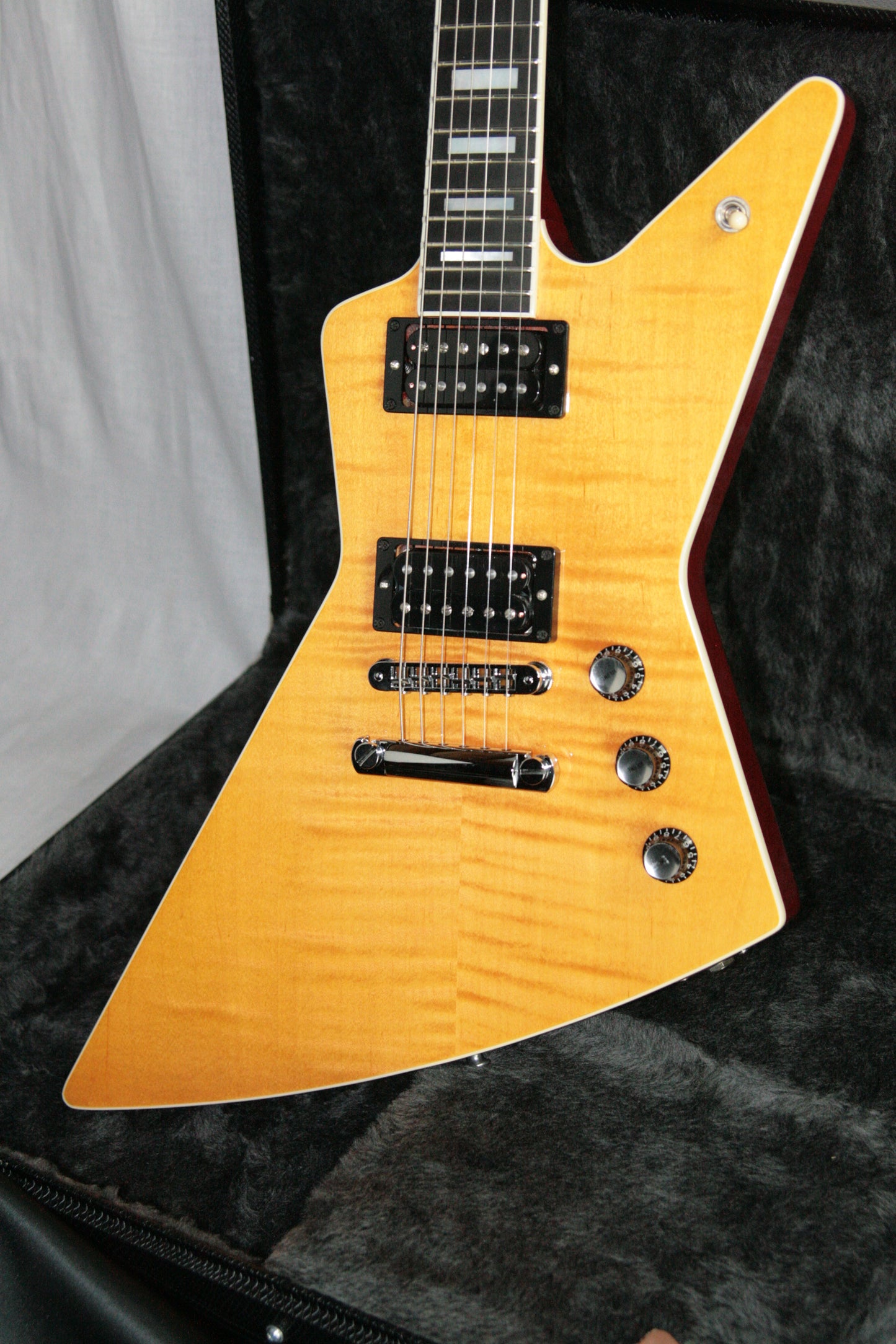 2005 Gibson Explorer Pro Flametop EBONY Board Les Paul Custom Inlays! X-Plorer